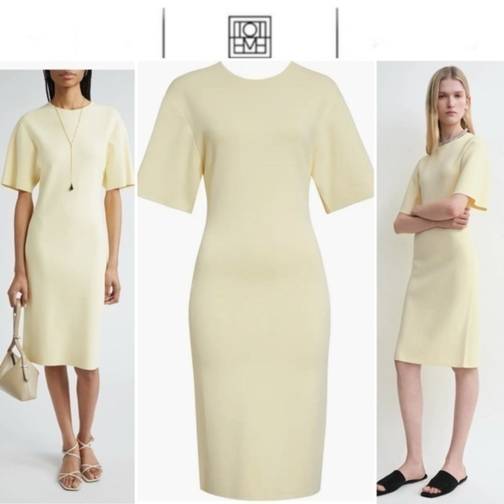 TOTEME Compact Jersey T-Shirt Dress Tee Knit Straw Elegant Yellow Dress XS NWT